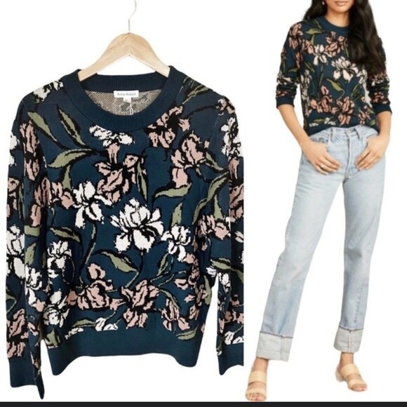 Roller Rabbit Arandra Floral Wool Sweater Crew Neck Size L - Picture 2 of 6